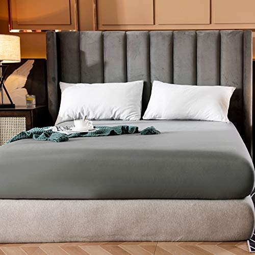 Fitted Bed Sheet only Mattress Cover Protector 600TC Premium Quality Wrinkle & Stain Resistant Cover Bedding Set Ultra Soft Like Silk Satin Luxury Breathable (SK 180x200+30cm - Image 4