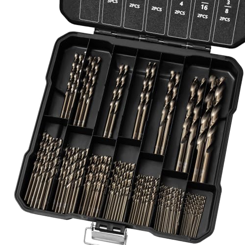 Sinyeenglon Cobalt Drill Bits Set for Hardened Metal and Stainless Steel, 99Pcs M35 High Speed Steel Twist Jobber Drill Bits 1/16'-3/8', with Plastic Index Storage Case