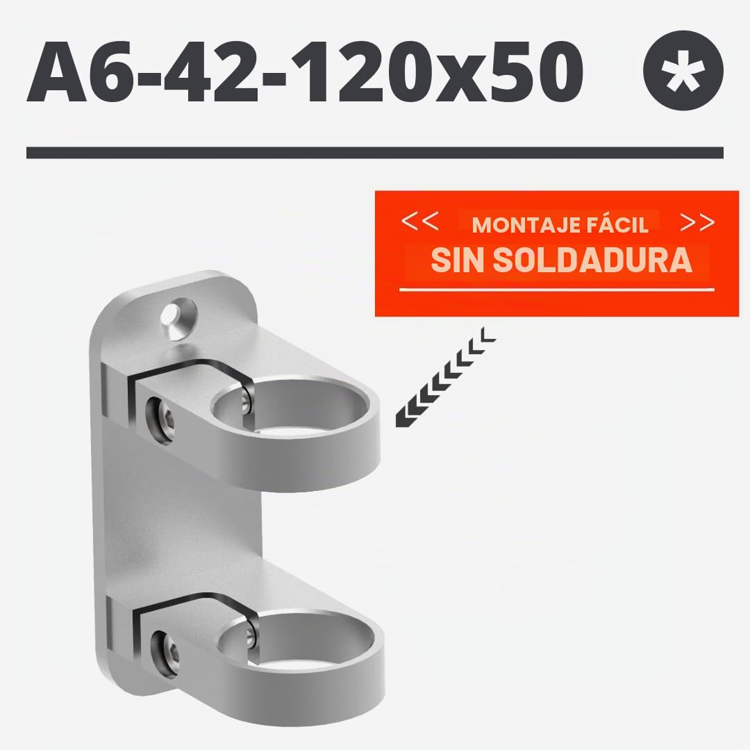 Sellon24® Anclaje de pared de acero inoxidable, redondo, poste de barandilla de 42,4 mm, ajustable, soporte para postes, redondo, soporte para tubos, estable, lateral, soporte de pared, pieza de