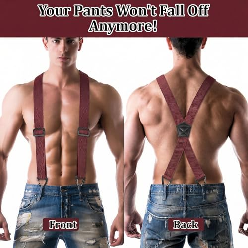 Image of SUNEZLGO Suspenders for Men Heavy Duty, X Back Hidden Suspender 1.5 inch Under Clothing, Adjustable Work Suspenders for Men Women