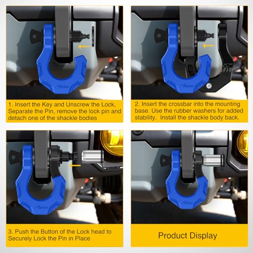 Image of Nilight 2 Pack 3 /4 inch D-Ring Separate Shackle with 7 /8 inch Lock Pin 45,000 lbs Break Strength, Off Road Recovery Shackle with Isolators Washers for Use with Tow Strap, Winch, Truck Vehicle (Black&Blue)