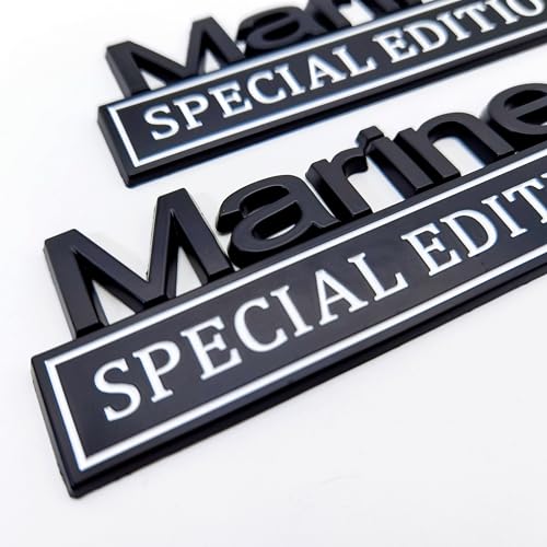 Image of Marine Edition 3D Metal Emblem Car Decals, Special Edition Badge Letters, 2 Pieces (Black /White, Marine)