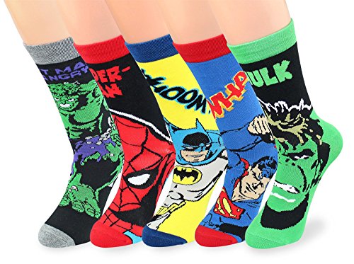 v28® Men's Cool with Various Crazy Pattern Mixed Colors Crew Socks (One Size, 5-Mixed-Heros-2)