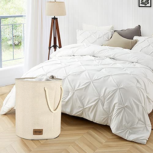 Qianbird Laundry Basket Hamper Large Foldable Tall Unique Laundry Basket Organizer Collapsible Laundry Hamper Fabric Storage Basket With Rope Handles For Clothes Toys In The Home Or Dorm (Beige Round) #TOP3