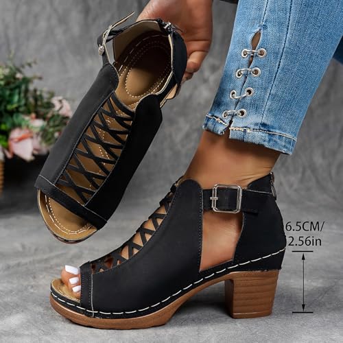 Summer Sandals for Women 2025 Summer Dressy Fashion Open Toe Sandals Chunky Heels Adjustable Straps Ankle Strap Zipper Back High Heel Sandal3