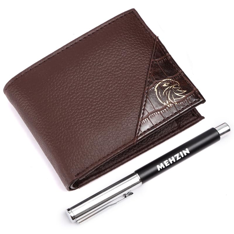 Men Formal Brown Artificial Leather Wallet & Pen 2Pcs Combo Gift Set (5 Card Slots). Wallet & Pen Gift Set. Style-182-image-34