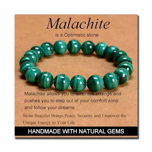 MASSIVE BEADS Malachite - Optimistic - Handmade Handmade Yoga Stretch Elastic Bracelet Natural Stone Crystal Healing Power Energy Gifts for Unisex Adult 10mm