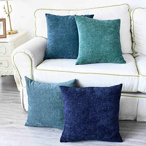 Calitime Throw Pillow Covers Set Of 4 Modern Multi-Color Matching Cozy Soft Chenille Cushion Cases Shells For Couch Sofa Home Decor 20 X 20 Inches Teal Navy Ocean Smoke Blue #TOP4