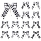 WILLBOND 12 Pieces Black and White Buffalo Plaid Bows 7 x 7 Inches Christmas Snowflake Decorative Ribbon Bows for Xmas Wreaths Crafts Holiday DIY Christmas Tree Decorations