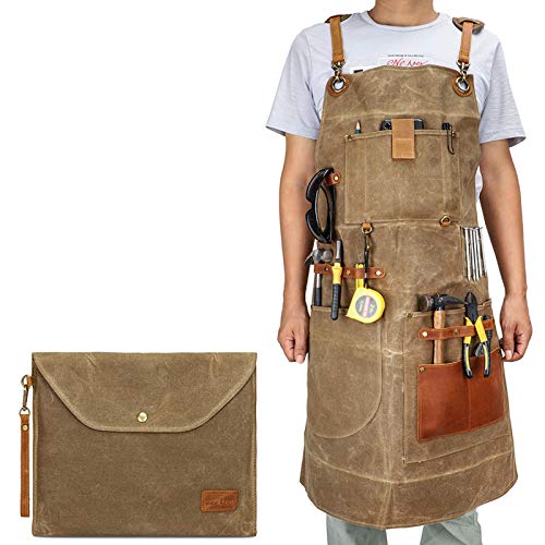 Delantal de taller de carpintería, delantales de trabajo de lona encerada para hombres y...
