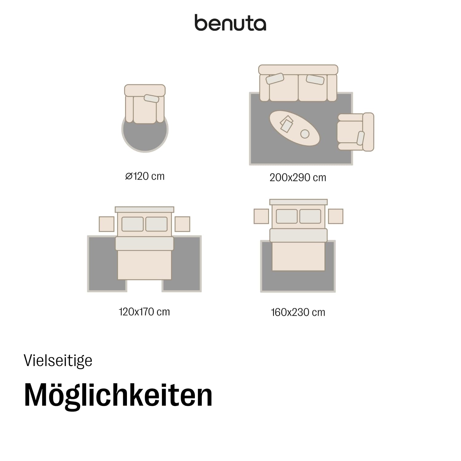 benuta Basic Hochflorteppich Soho - Taupe ø 120 cm rund - Kuschelig Weicher Teppich im Minimalistischen Look - Pflegeleicht - Fußbodenheizung Geeignet