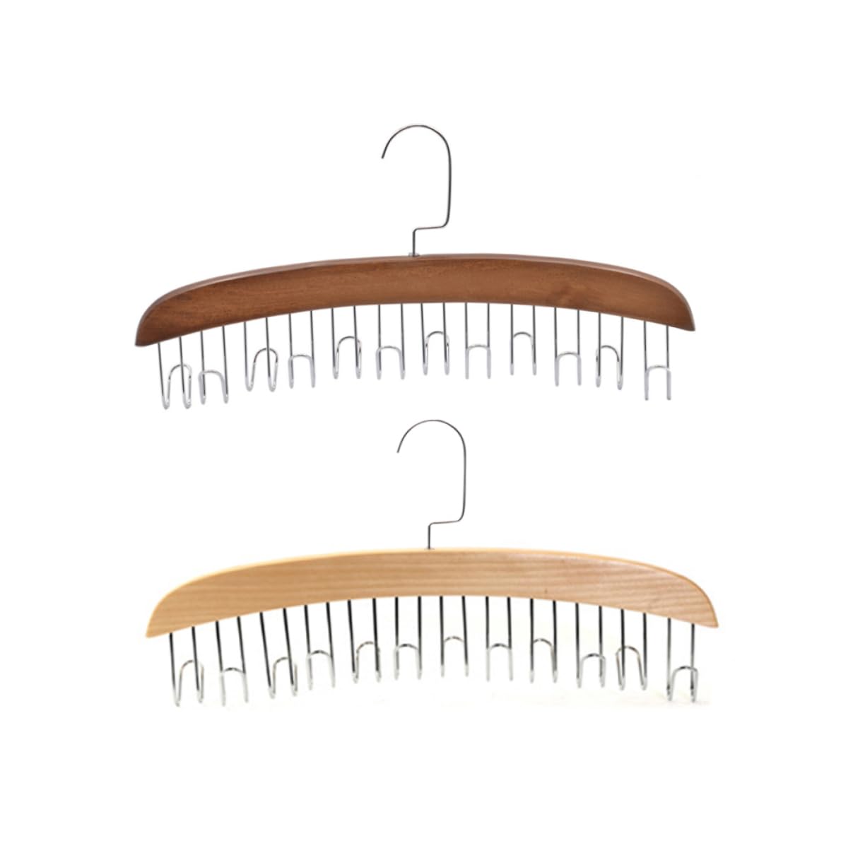 SOLUSTRE Multifunctional Tie Hanger with Hooks Solid Wood Clothes Rack for Ties Scarves and Belts Wood Color Storage for Closet and Wardrobe Organization