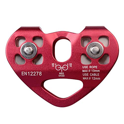 Polea de carretilla con rodamiento de bolas, 30 KN, para escalada en roca, espeleología Aloft de trabajo, rescate (rojo) Cover