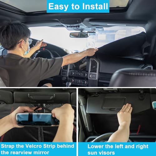 Image of Premium Windshield Sun Shade for 2018-2026 Jeep Wrangler JL JLU & 2020-2026 Jeep Gladiator, Reflective 310T Material Front Window Sun Visor Blocks UV Rays Foldable Sunshade with Storage Pouch