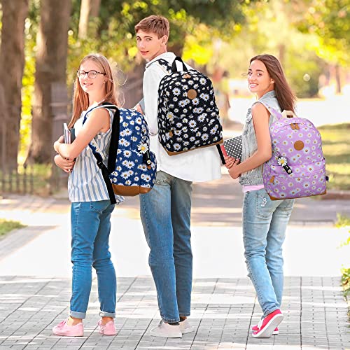 Maidek Daisy Girls Backpack For School - Floral Book Bag With Matching Lunch Bag, Pencil Case & Keychain Tag - Soft Canvas Fabric With Mesh Back - Travel - Set Of 3, Pink #TOP7