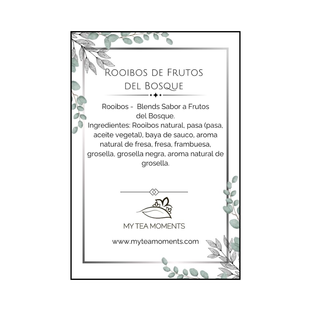 Rooibos de Frutos Rojos a Granel 100 Gramos - My Tea Moments - Cultivo Sostenible - Ingredientes Naturales: Baya de Saúco, Frambuesa, Fresa, Grosella, Grosella Negra, Uva Pasa.