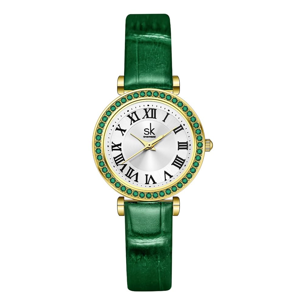 SK Fashion Crystal-Accented Watch for Women with Roman Numerals, Easy Read Dial Watch