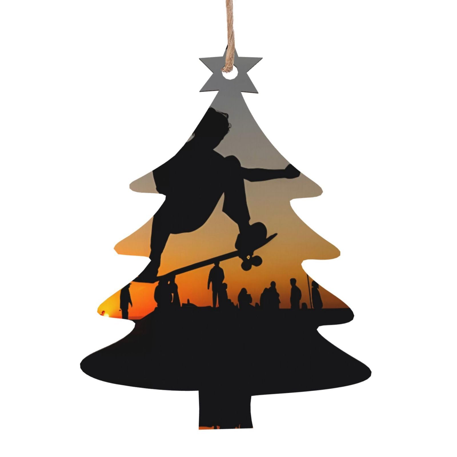 WHJSHOP Christmas Wooden Ornaments Christmas Tree Shape 6 PCS Skateboard Prints for hanging