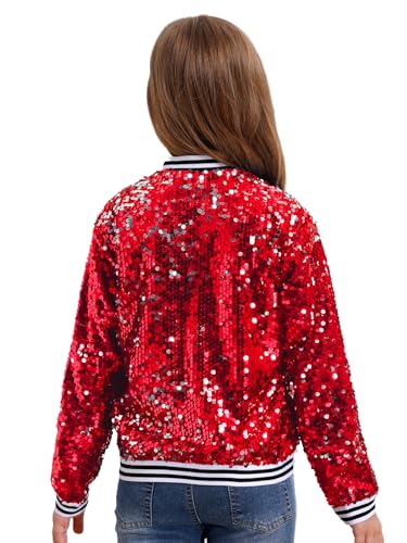 Kids Girls Sequin Bomber Jacket Long Sleeve Zip Up Party Glitter Baseball Jackets Hip Hop Jazz Dance Tops2