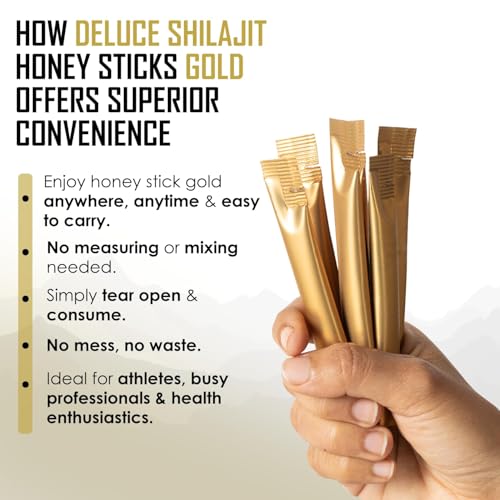 Image of Deluce Shilajit Energy Sips | With 100% Pure Shilajit /Shilajeet | 600 mg Shilajit /Stick | Boosts Energy & Stamina | 30 Sachets | Honey Flavour (30 N) (30N GOLD HONEY STICKS)