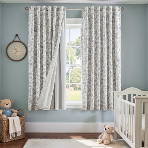 Rideaux botaniques en lin de qualité supérieure style champêtre chic bleu de 160 cm - 3