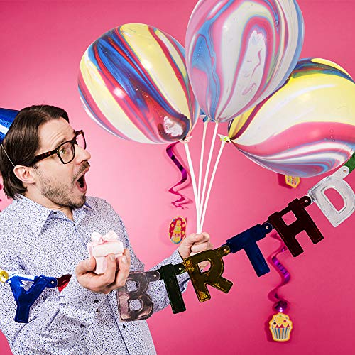 Image of BEISHIDA 50pcs Rainbow Marble Balloons 12 Inch Tie Dye Balloons Colorful Swirl Marble Agate Latex Balloons for Tie Dye Birthday Decoration Baby Shower Halloween Festival Party Supplies Photobooth
