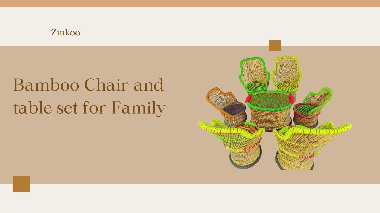 ZINKOO Bamboo Chair and Table Set for Family, 2 Medium 4 Large Size, Colorful Woven Furniture 2