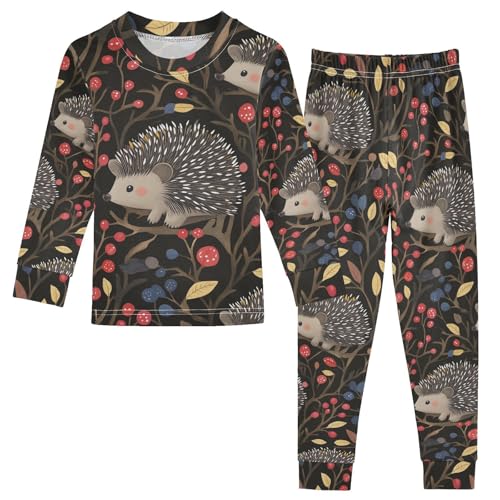 Fustylead Cute Hedgehog in Forest 2-Piece Cotton Pajama Set, Long Sleeve Top and Matching Bottom