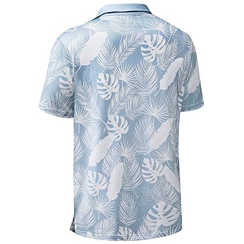 Polo para hombre AULEEGAR de golf con tela reciclada, manga corta, secado rápido, rendimiento y diseño de hojas de palmera miniatura 3