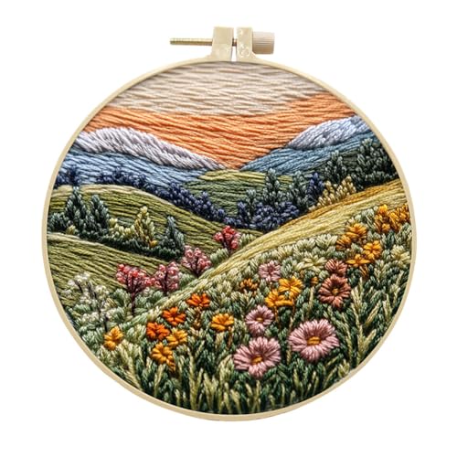 Image of EUBUY Landscape Embroidery Kits for Beginners, Embroidery Kits for Beginners Adults, Beginners Embroidery Starter Kit with Pattern, Needle Thread DIY Embroidery Material Kit