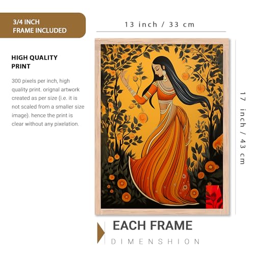 Image of kotart Premium Digital Madhubani Art Paintings with Frame for Home Decor - Framed Painting for Living Room Bedroom Office Room Decor - Painting for Wall Decoration - Pack of 6 (13X17, E)