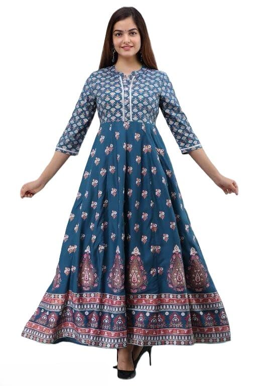 Women's Traditional Printed Anarkali Kurta, Ethnic Festival Gown with Intricate Pattern Designs, Celebration Wear-image-36