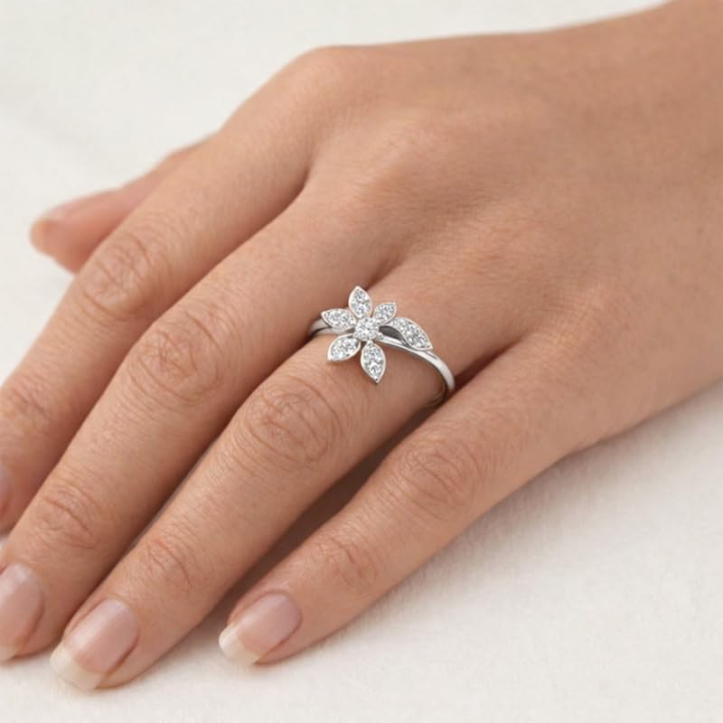 Image of DISHIS 18k White Gold Diamond Ring for Women-Size 13