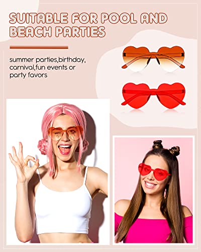 CHENGU 12 Pairs Summer Pool Party Favor Colorful Heart Rimless Sunglasses for Women Trendy Sunglasses3