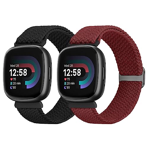 SHIJZWD 2Packs Elastic Braided Straps Compatible with Fitbit Versa 4/3