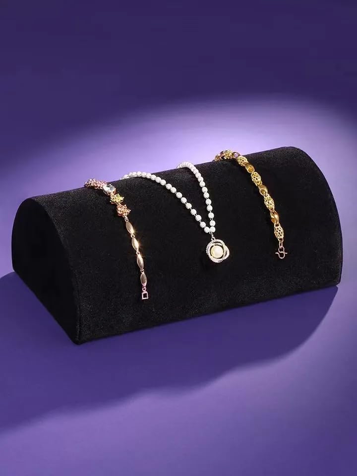 DOOR STEP SHOPPING Jewelry Store Counter display oval necklace display rack Gray Velvet Necklace display stand