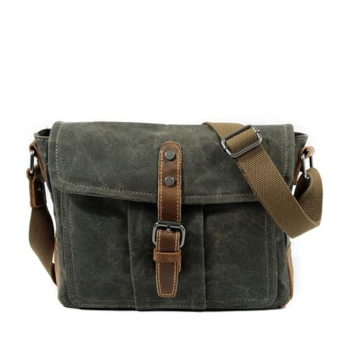MANNUOSI Homme Sacs Portés épaule Rétro Décontractée Toile Sac Besace étanche Sac d'ordinateur portable Gris vert Cover