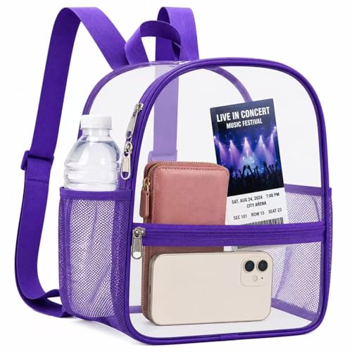 Image of Oraben Clear Backpack Stadium Approved, 12 x 6 x 11 in, Small Transparent Backpack for Concerts, Sports Events, Festivals, Travel, Waterproof PVC, Adjustable Straps, Women Men