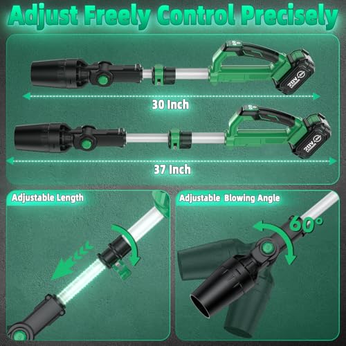 Image of KIMO Cordless Leaf Blower, 310000RPM Brushless Motor, 37 Inch Adjustable Pole, 650CFM 280MPH, No 20V Battery-Bare Tools