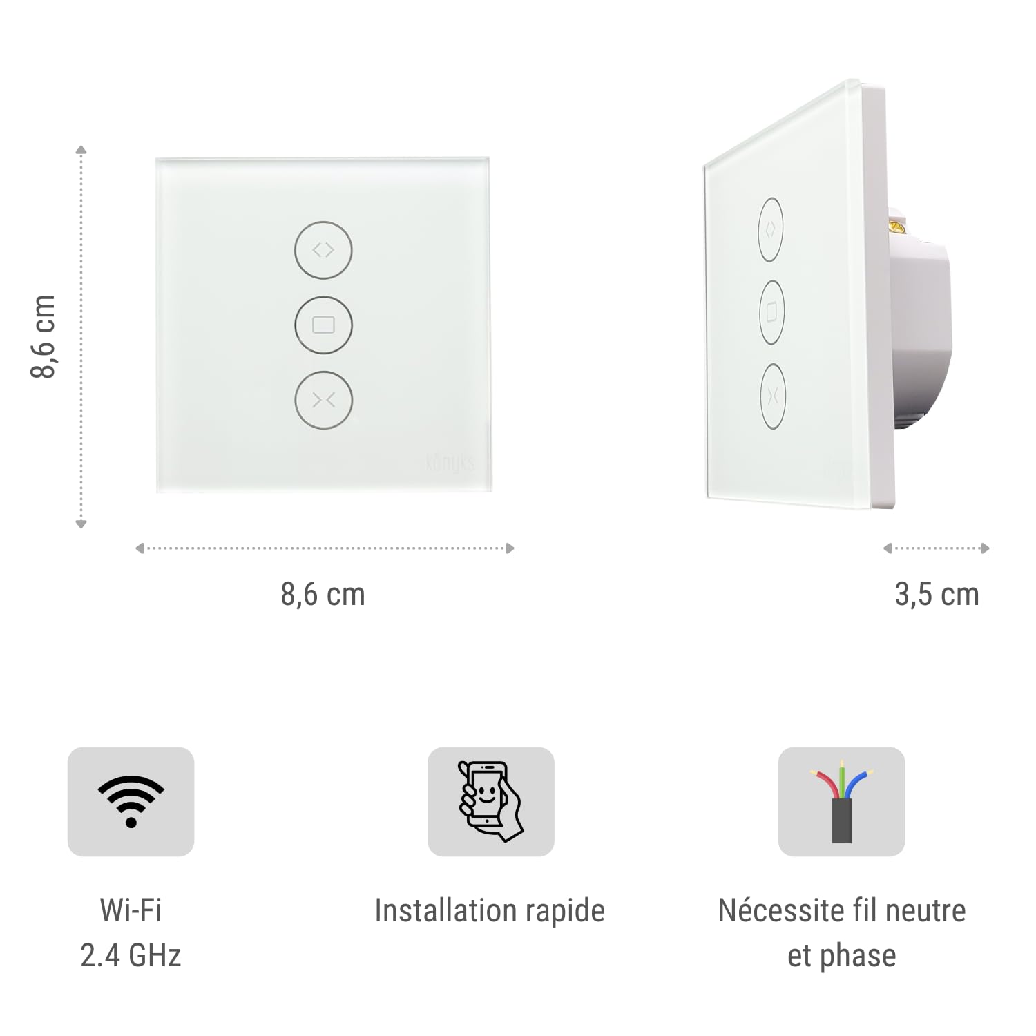 Konyks Vollo Max 3 - Lot de 2 interrupteurs connectés pour volets roulants - Installation facile, contrôle vocal avec Alexa, Google Home et Siri et à distance, programmation horaire,