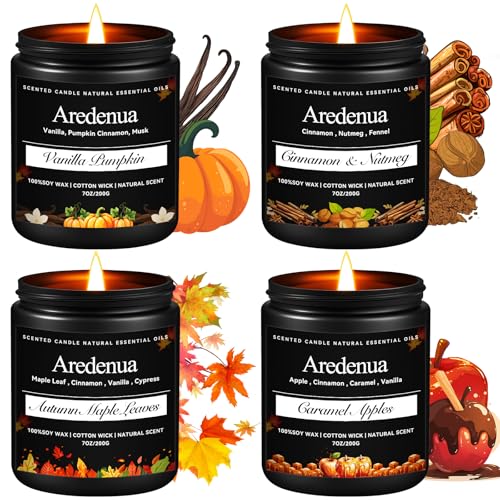 Fall Candle Set | Fall Scented Candles for Home - 4 Pack Soy Candles for Home Scented, Autumn Candle Gifts for Women Men - Scents of Vanilla Pumpkin/C