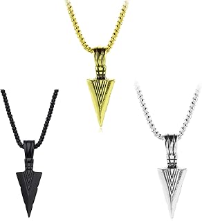 3 Pcs Arrowhead Necklace for Men Spearpoint Pendant Necklace Stainless Steel Pendant Chain Necklace Set for Boys