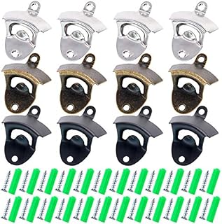 Glarks 12Pcs Silver/Bronze/Black Wall Mounted Bottle Opener Set for Beer Cap Coke Bottle