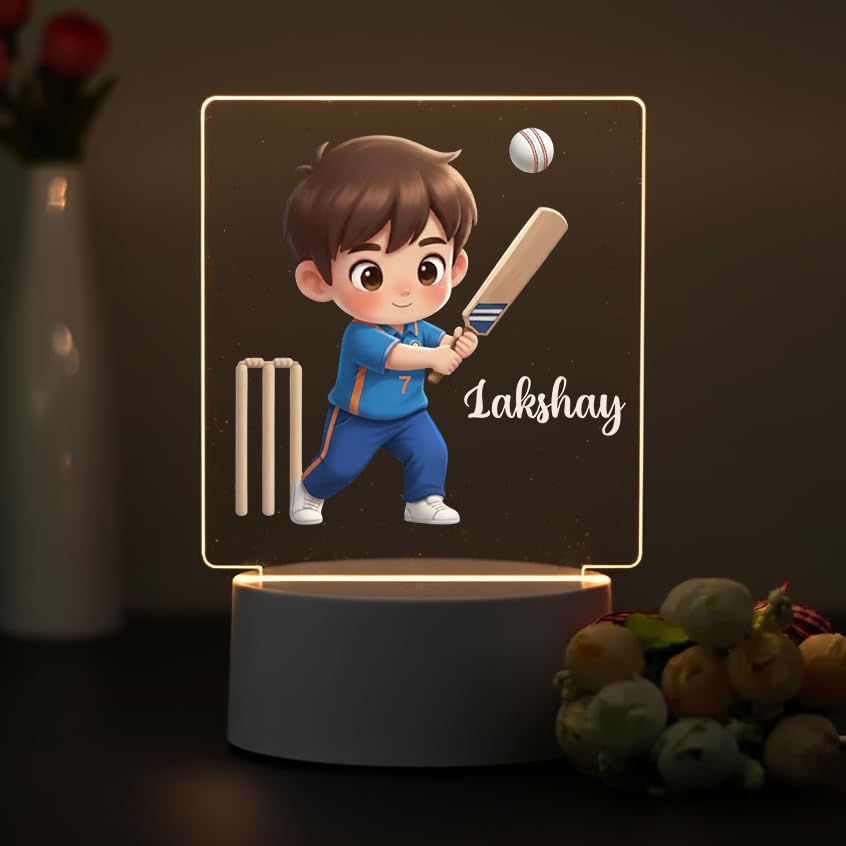 SNAPTRAP LED Name Light Customized | Personalized Cricket Acrylic Lamp for Boys, Kids & Men | Custom Name Cricket Night Light | One Day & Test Cricket Jersey Designs | USB Room Décor Gift (One Day)