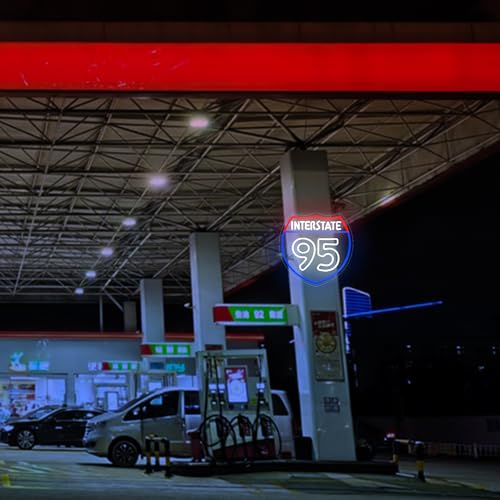 Image of Garage Neon Sign for Wall Decor Route 95 Road Neon Light for Man Cave LED Dimmable Route Sign for Garage Car Shop Bedroom Game Room Bar Decor Birthday Gifts for Men Boys Art Size13.1 * 13.1(WZCP021)