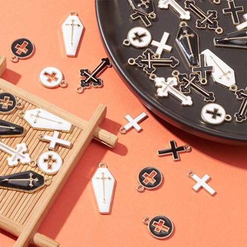 Stiesy 40Pcs 8 Styles Crucifix Charms Pendants Enamel Cross Charms Blck White Cross Dangle Charms for DIY Crafts Jewelry Making Gift - Image 3