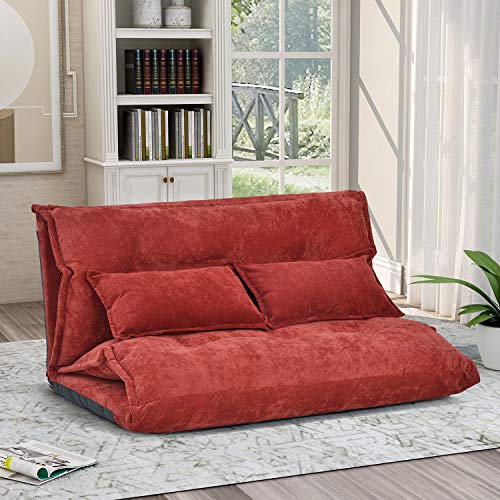Harper & Bright Designs Floor Sofa Adjustable Lazy Sofa Bed, Foldable Mattress Futon Couch Bed With 2 Pollows (Red) #TOP6