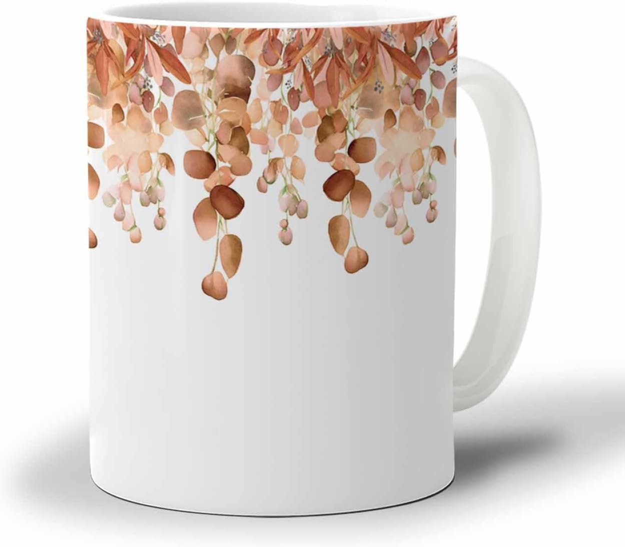 BEMIGO Ceramic Coffee Mug Spring Falling Eucalyptus Leaves Ceramic Mug White Cup, Orange Insulated Coffee Cup with Handle with Pattern Perfect for Tea and Hot Beverages, 12oz