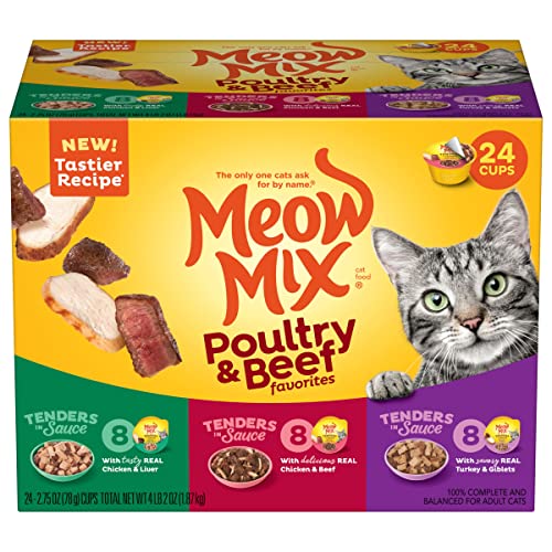 20% coupon - Meow Mix Poultry & Beef Wet Cat Food, Variety Pack, 2.75oz, 24 cups