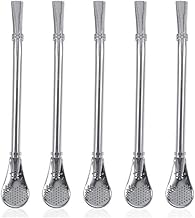 5Pcs Yerba Mate Drinking Straw Stainless Steel Tea Gourd Bombilla Straws Filtered Spoon Drinking Stirring Spoon Head Filter Straws, Silver